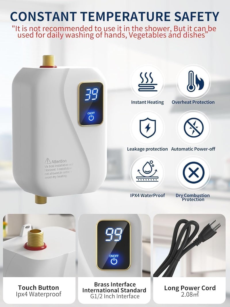 BINGOX Tankless Electric Water Heater 110V 3000W, Instant Hot Water System with LED Digital Display, Compact On Demand Under Sink Heater for Kitchen Bathroom RV - Image 4